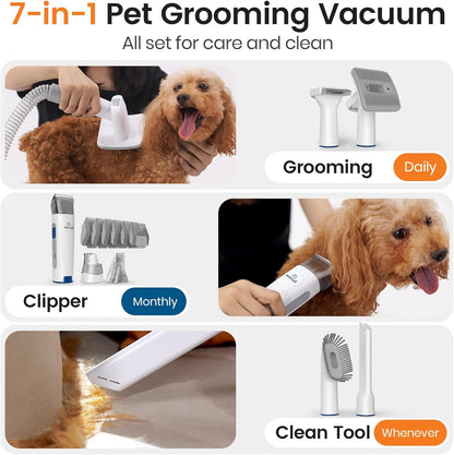 Ultimate Dog Grooming Vacuum Kit - 7-in-1 Pet Grooming Tools, Clipper & Nail Grinder, 1.5L Dust Cup for Effortless Shedding & Home Cleaning