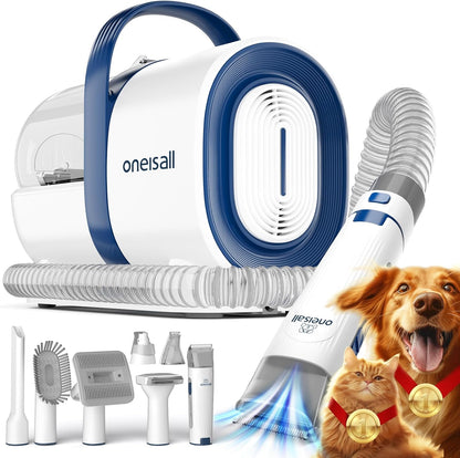 Ultimate Dog Grooming Vacuum Kit - 7-in-1 Pet Grooming Tools, Clipper & Nail Grinder, 1.5L Dust Cup for Effortless Shedding & Home Cleaning